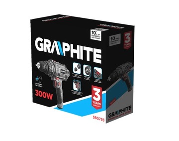 Wiertarko-wkrętarka sieciowa 300W uchwyt samozacisk 10mm walizka GRAPHITE