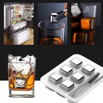 Metalowe kostki lodu do drinków napojów Whisky 12sz pęseta Prezenty