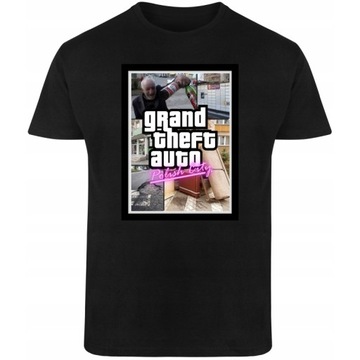 T-SHIRT MĘSKI GTA GRAND THEFT AUTO ŚMIESZNA KOSZULKA CZARNA, 3XL