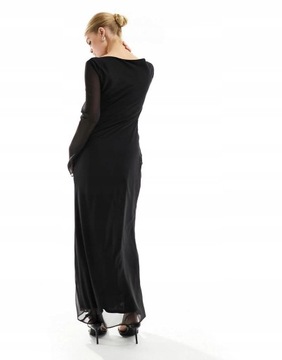 Asos Design NH2 zam czarna maxi sukienka wzór kwiaty długi rękaw XXL