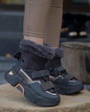 Trapery Damskie śnieg czarne ocieplane Buty Zimowe