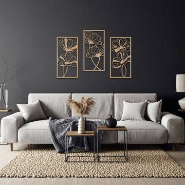 Большое декоративное панно, ажурный триптих ЦВЕТЫ