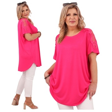 BAWEŁNIANA BLUZKA OVERSIZE TSHIRT Z KRÓTKIM RĘKAWEM LETNIA LUŹNA PLUS SIZE