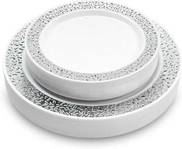 Zestaw Plastikowych talerzy wielorazowych srebrne PREMIUM 10 szt komunia