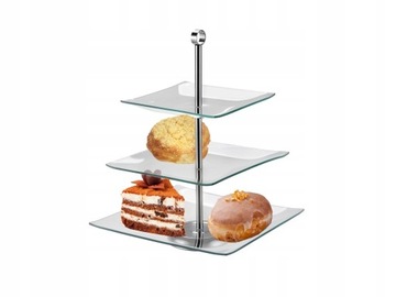 ТРЕХЯРУСНАЯ КВАДРАТНАЯ СТЕКЛЯННАЯ ТАРЕЛКА VERONIKA 21/25/29СМ ТАДАР