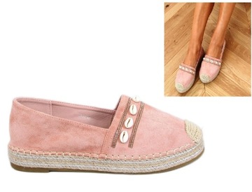 ESPADRYLE z Muszelkami wys podeszwa PUDROWE Róż 40