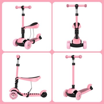 Три -шайманный скутер для детей розовый светодиод 3In1 детская езда