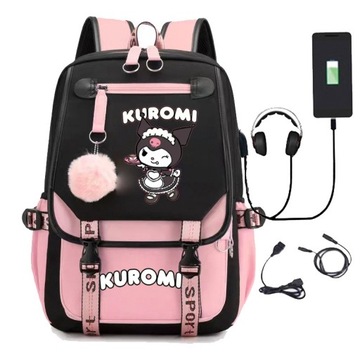 НОВЫЙ ШКОЛЬНЫЙ РЮКЗАК ШКОЛЬНЫЙ РЮКЗАК Kuromi USB-УЗОРЫ А4 БОЛЬШОЙ, высокое качество