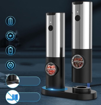 ЭЛЕКТРИЧЕСКАЯ МЕЛЬНИЦА ДЛЯ СОЛИ И ПЕРЦА, ЗАРЯЖКА от USB, СО СВЕТОДИОДНОЙ ПОДСВЕТКОЙ