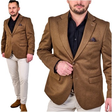 Marynarka męska elegancka casual wizytowa zapinana camel 410 Turecka 58