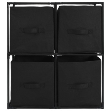 vidaXL Шкаф, 4 тканевые корзины, черный, 63x30x71 см, сталь
