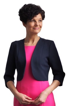 Eleganckie Wdzianko do Sukienki Modny Żakiecik Stylowe Bolerko Granatowe 46