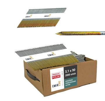 Gwoździe do gwoździarki łączone papierem 3,1x90mm 34° 2000szt Pierścieniowe