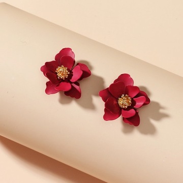 Kolczyki Złote Czerwone Kwiaty Kwiatki Wiosenne Delikatne Kobiece 21mm