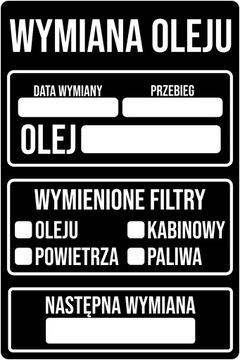 50x Naklejki serwisowe SERWIS WYMIANA OLEJU czarne zamiast zawieszki 9x6cm