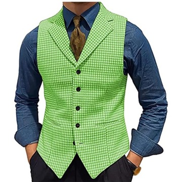 Multicolor Houndstooth Pattern Men's Suit Vest Wai