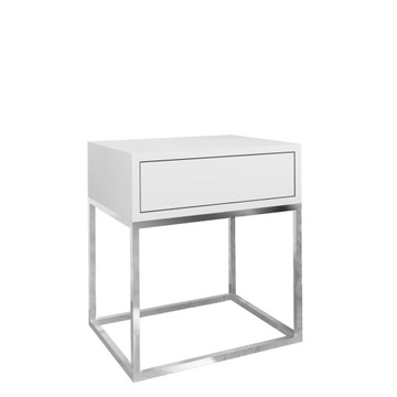Stolik Szafka nocna BIAŁA industrial loft metalowy CHROM stelaż kwaratowy