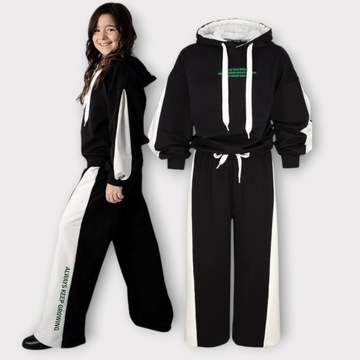 Dres komplet oversize czarny luźne spodnie dresowe i luźna bluza 146
