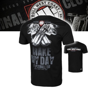 PITBULL T-SHIRT KOSZULKA MĘSKA NADRUK MAKE MY DAY BAWEŁNA 190g CZARNA S