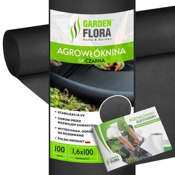 AGROWŁÓKNINA CZARNA NA CHWASTY 1,6x100M AGROTKANINA MATA ANTYCHWASTOWA 100G