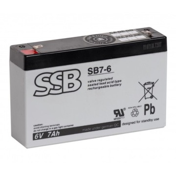 Akumulator SSB Battery SB 7-6 6V 7Ah DO ZABAWEK