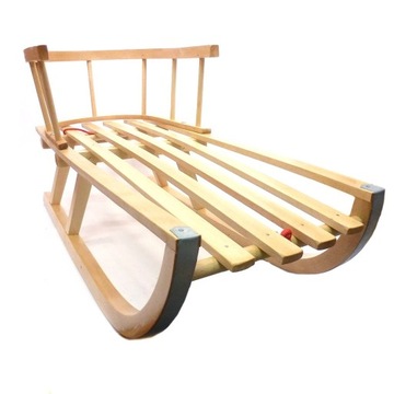 SANKI DREWNIANE POLSKIE Z OPARCIEM I SZNURKIEM DO ZJEŻDŻANIA ŚLIZG ZIMA