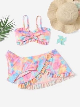 146 STRÓJ KĄPIELOWY BIKINI neon 3 częściowy spódnica