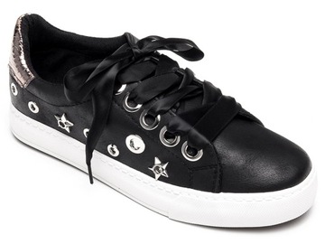 Czarne Trampki damskie Sportowe z Kokardami 39