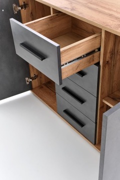 СОВРЕМЕННЫЙ ДУБОВЫЙ КОМОД ВОТАН ДЛЯ ГОСТИНОЙ - СЕРЫЙ