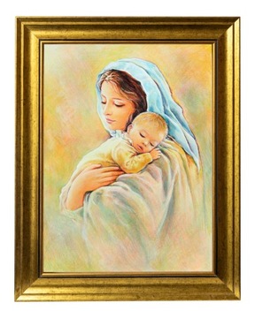 MARYJA Z DZIECIĄTKIEM | OBRAZ NA PŁÓTNIE W ZŁOTEJ RAMIE 30X40