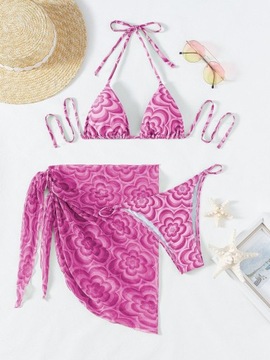 BIKINI KOMPLET + PAREO BOHO W KWIATY SHEIN L