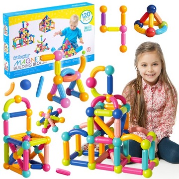 DUŻE KLOCKI MAGNETYCZNE KONSTRUKCYJNE EDUKACYJNE STICKS PATYCZKI XXL 120ele