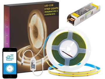 5m taśma COB 2400 Led 45W BIAŁA NEUTRALNA 12V IP20 sterownik WIFI zasilacz