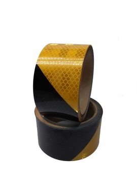 TAŚMA SAMOPRZYLEPNA OSTRZEGAWCZA ŻÓŁTO CZARNA FOLIA ODBLASKOWA 100 NOWOŚĆ