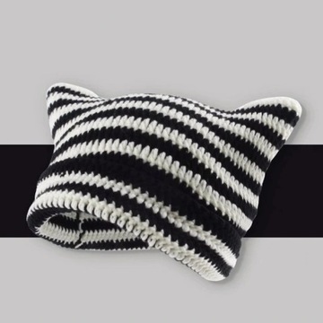 Crochet Hat Crochet Hats Cat Ear Black and White