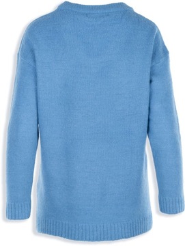 Nutmeg Efektowny Modny Luźny Kobiecy Niebieski Sweter V-Neck Oversize 50