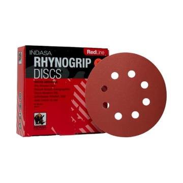 KRĄŻEK PAPIER ŚCIERNY NA RZEP 125mm INDASA 8H RED LINE P100 50szt.