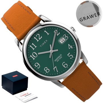 ZEGAREK męski Timex Klasyczny CZYTELNY Datownik ZIELONY Indiglo + GRAWER