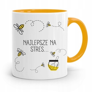 KUBEK ŻÓŁTY ŚMIESZNY ZABAWNY NAJLEPSZE NA STRES... z Nadrukiem ze Zdjęciem