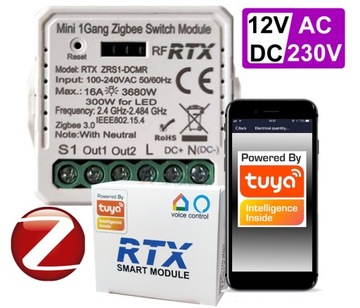 RTX Moduł Sterownik Przekażnik BEZNAPIĘCIOWY ZigBee TUYA +RF zasilanie 12V