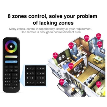 ПУЛЬТ ДИСТАНЦИОННОГО УПРАВЛЕНИЯ СВЕТОДИОДОМ RGB+CCT, 8 ЗОН MILIGHT FUT089 ЧЕРНЫЙ