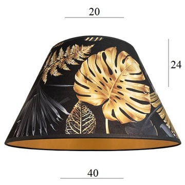 Abażur do lampy z weluru czarno-złoty MONSTERA 6S 20/40/24 czarny wzór