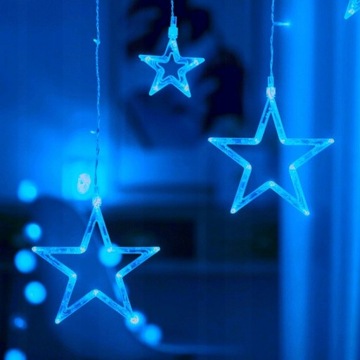 KURTYNA ŚWIETLNA LED ŚWIĄTECZNA WISZĄCE GWIAZDKI 12szt BIAŁE CIEPŁE PROGRAM