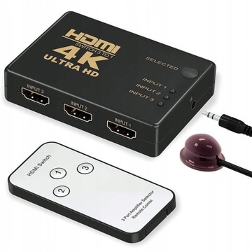 SWITCH ROZDZIELACZ 3X DO 1 HDMI 4K UHD+ PILOT IR