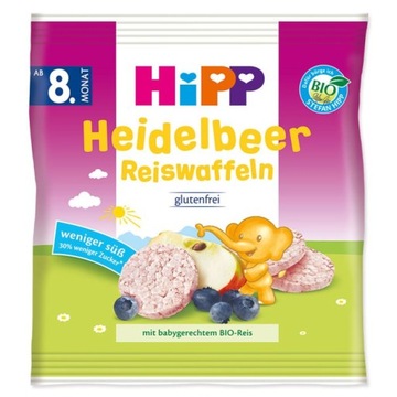 HIPP BIO WAFELKI RYŻOWE Z SOKIEM JAGODOWYM 8m 30g