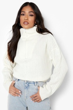 Boohoo damski sweter półgolf zamek defekt ivory M