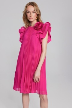 Różowa Sukienka Damska Joseph Ribkoff Plisowana Szyfonowa z Kwiatem 3D r.40