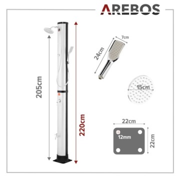 Душ Arebos Solar Shower 40 L Premium Silver с термометром