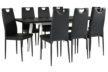 Zestaw 8 krzeseł czarne+stół 80x140/180 rozkładany