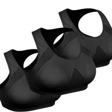 3x Stanik sportowy Top czarny Biustonosz na siłownę Fitness Push-up M/L